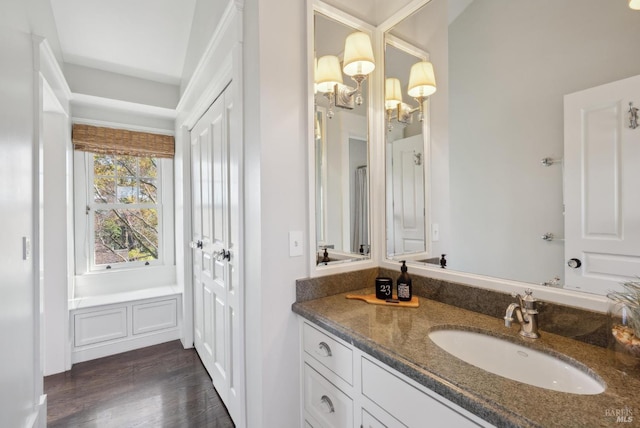 bathroom featuring vanity and wood finished floors