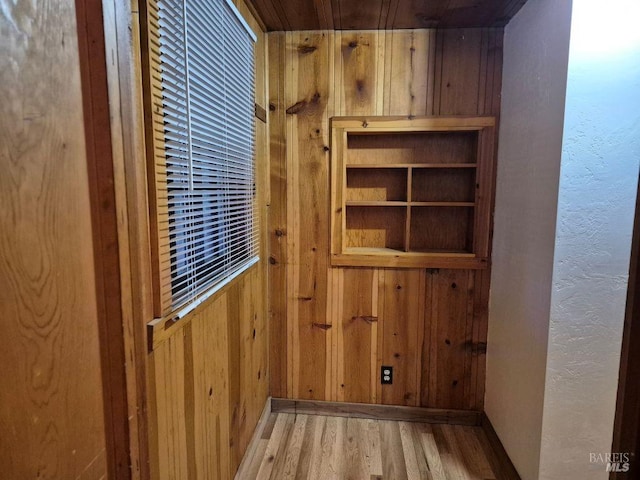 interior space featuring wood walls and wood finished floors