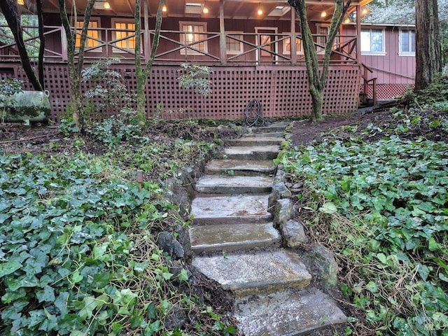 view of yard featuring stairs