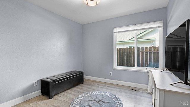 interior space featuring baseboards and light wood-style floors