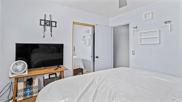 bedroom featuring visible vents and ceiling fan