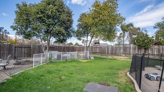 view of yard with a garden and a fenced backyard