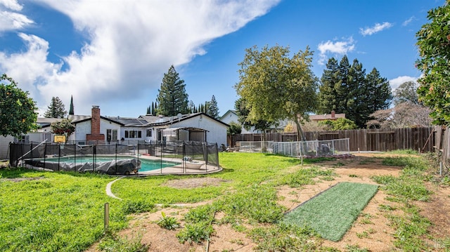 view of yard featuring a fenced in pool and a fenced backyard