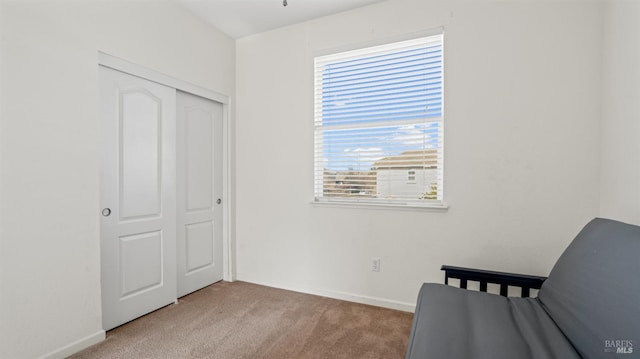 sitting room featuring baseboards and carpet