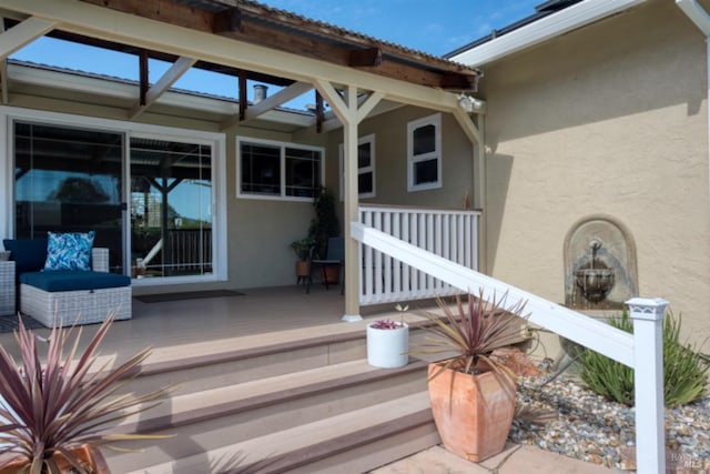 wooden terrace with covered porch