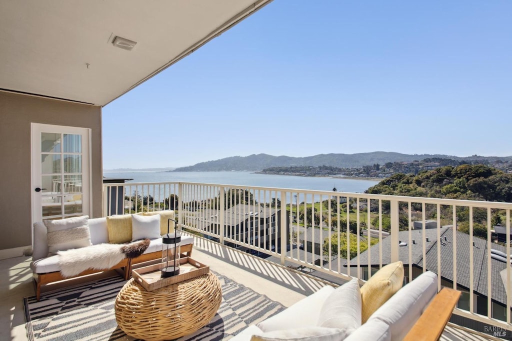 4 Janet Way Unit 108, Tiburon, CA 94920 - balcony featuring outdoor lounge area and a water and mountain view