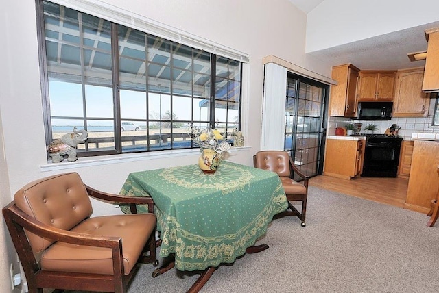 dining area with light carpet