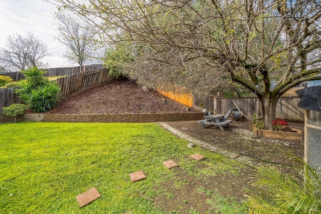 view of yard with a fenced backyard