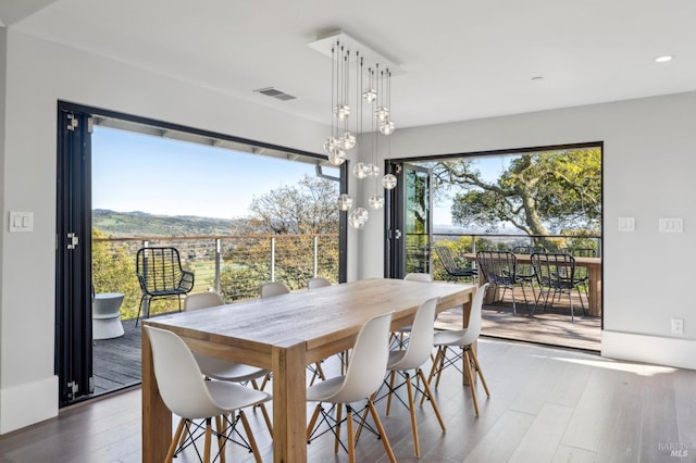 dining room with recessed lighting, wood finished floors, and visible vents