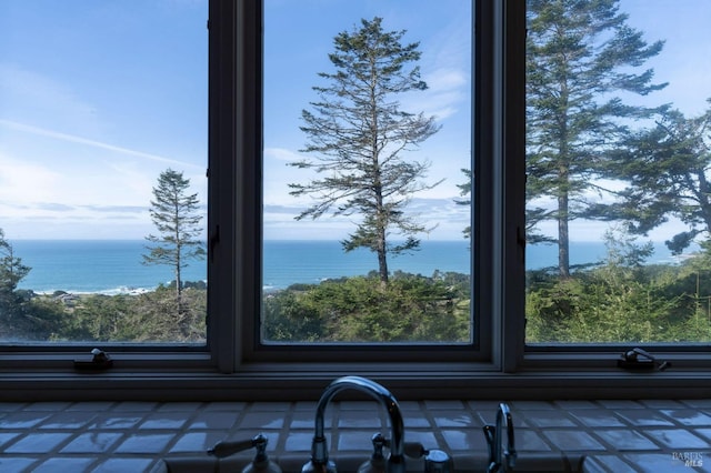 room details featuring a water view