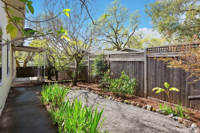 view of yard featuring a fenced backyard and a patio area