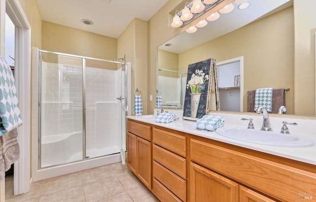503 Twin Lakes Ln, Rio Vista, CA 94571 - full bathroom with a shower stall, tile patterned flooring, a sink, and double vanity