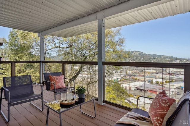 deck with a mountain view