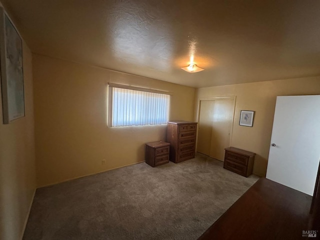 unfurnished bedroom with a closet and carpet floors