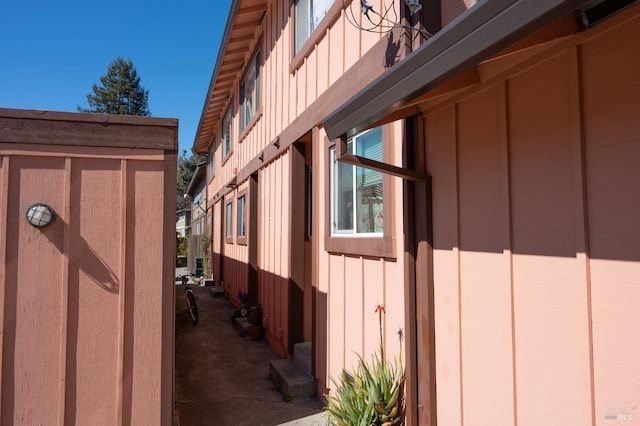 view of side of property featuring board and batten siding
