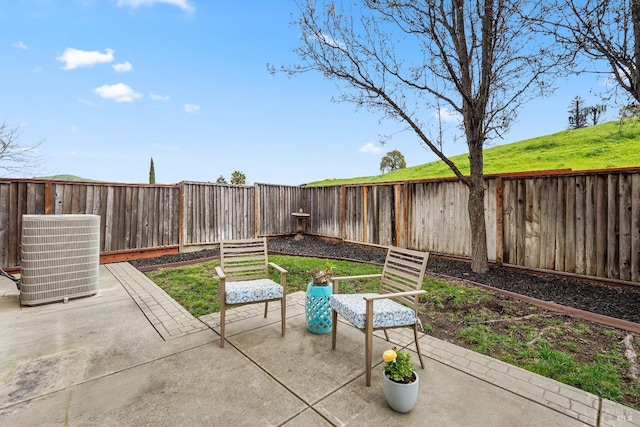 view of patio / terrace with a fenced backyard and central AC