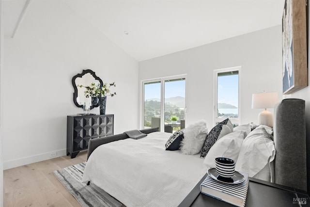 45 Harbor Oak Dr Unit 35, Tiburon, CA 94920 - bedroom featuring light wood-style floors, baseboards, and high vaulted ceiling