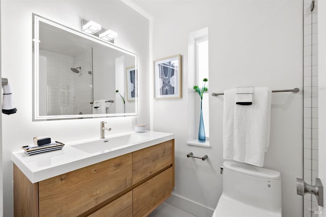 45 Harbor Oak Dr Unit 35, Tiburon, CA 94920 - bathroom with baseboards, toilet, vanity, and a tile shower