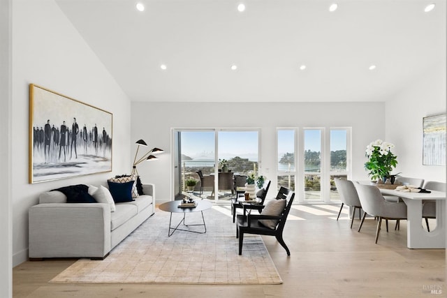 45 Harbor Oak Dr Unit 35, Tiburon, CA 94920 - living area featuring light wood-style flooring, recessed lighting, and high vaulted ceiling