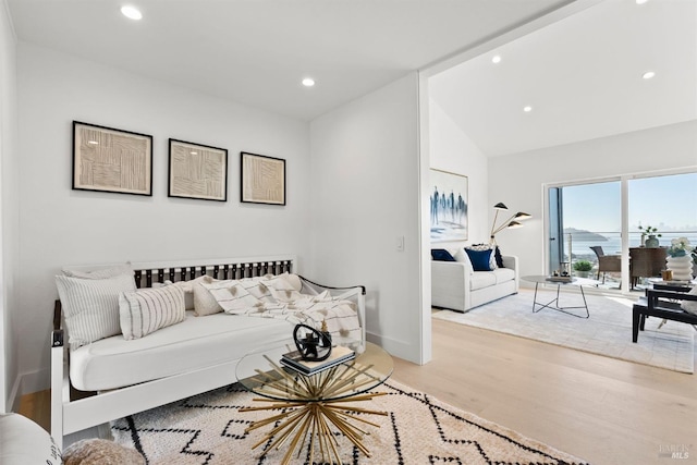 45 Harbor Oak Dr Unit 35, Tiburon, CA 94920 - living area featuring recessed lighting, baseboards, light wood-type flooring, and lofted ceiling