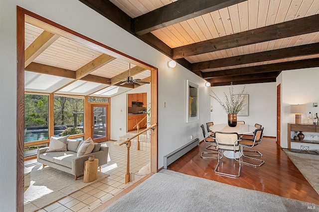 3651 Bones Rd, Sebastopol, CA 95472 - sunroom featuring baseboard heating and beamed ceiling