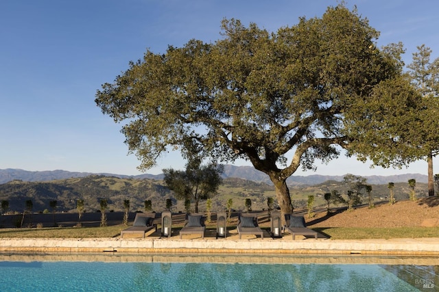 view of swimming pool featuring a mountain view