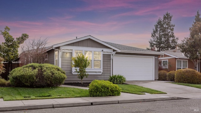 3982 Lucero St, Napa, CA 94558 - single story home with a garage, driveway, board and batten siding, and a front yard