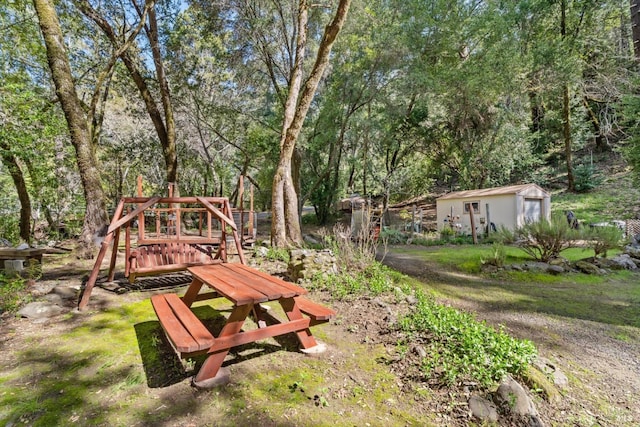 exterior space with an outbuilding