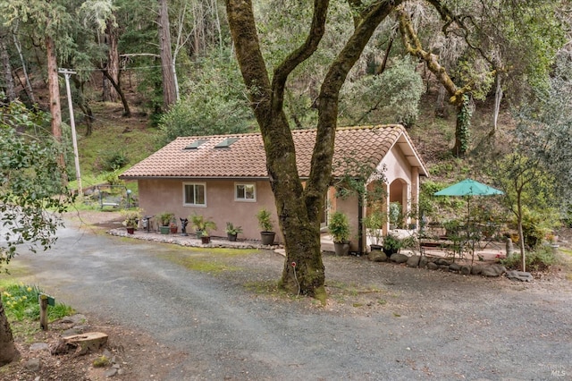 view of front of property with stucco siding and a tiled roof