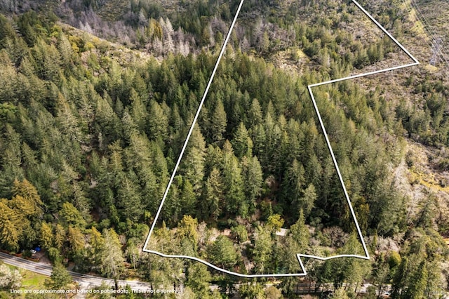 bird's eye view featuring a view of trees
