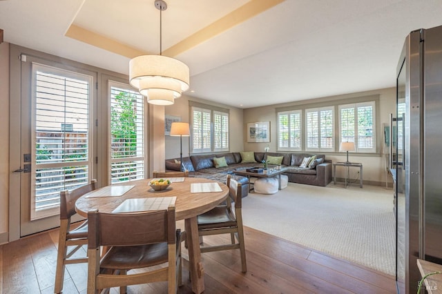 dining room with hardwood / wood-style floors and a healthy amount of sunlight