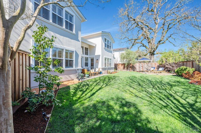 view of yard featuring a patio and a fenced backyard