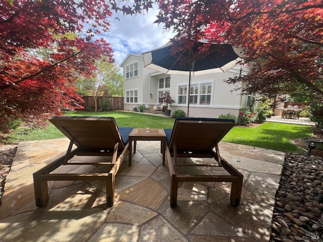 view of patio featuring fence
