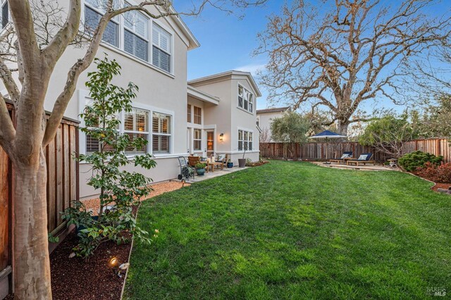 view of yard with a patio and a fenced backyard