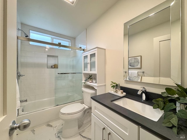 2131 1st Ave, Napa, CA 94558 - bathroom featuring enclosed tub / shower combo, marble finish floor, toilet, and vanity