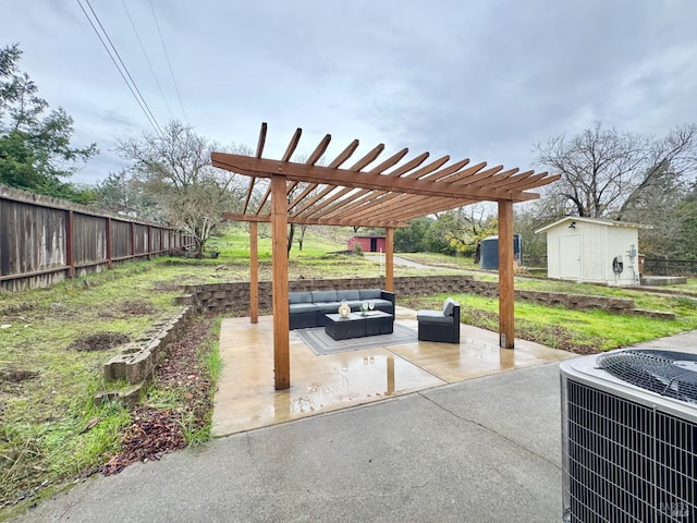 2131 1st Ave, Napa, CA 94558 - view of patio / terrace with a storage unit, central AC, fence, an outdoor structure, and an outdoor hangout area