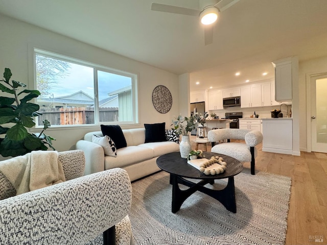 2131 1st Ave, Napa, CA 94558 - living area featuring recessed lighting, light wood-style flooring, and ceiling fan