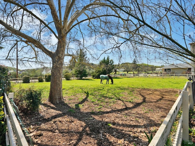 view of home's community featuring a rural view and fence