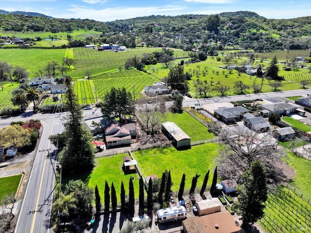 birds eye view of property with a rural view