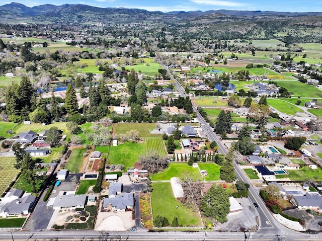 aerial view featuring a residential view and a mountain view