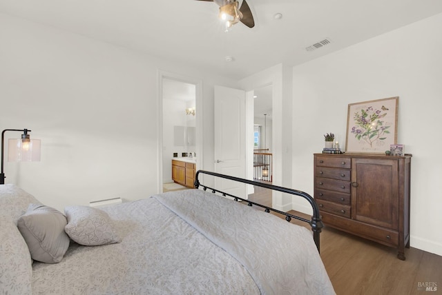 830 Elderberry Loop, Vacaville, CA 95688 - bedroom with ceiling fan, visible vents, light wood-style flooring, baseboards, and ensuite bathroom