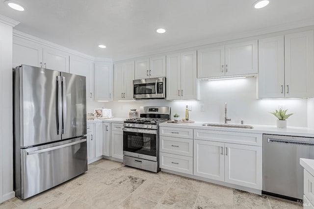 835 S Eliseo Dr, Greenbrae, CA 94904 - kitchen with appliances with stainless steel finishes, light countertops, white cabinetry, and recessed lighting