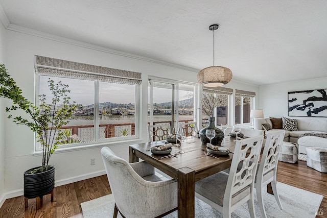 835 S Eliseo Dr, Greenbrae, CA 94904 - dining area featuring dark wood-style flooring and ornamental molding