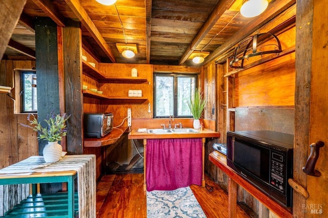 27821 Ten Mile Rd, Point Arena, CA 95468 - home office featuring wooden walls, wooden ceiling, a sink, and a wealth of natural light