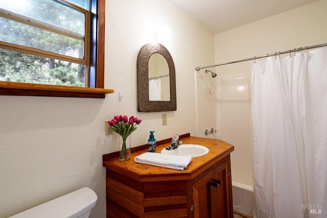 27821 Ten Mile Rd, Point Arena, CA 95468 - bathroom featuring vanity, shower / bath combo, and toilet