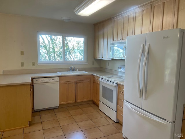 9570 Orion Dr, Windsor, CA 95492 - kitchen featuring white appliances, a sink, light tile patterned floors, and light countertops