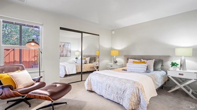 bedroom with a closet and carpet flooring