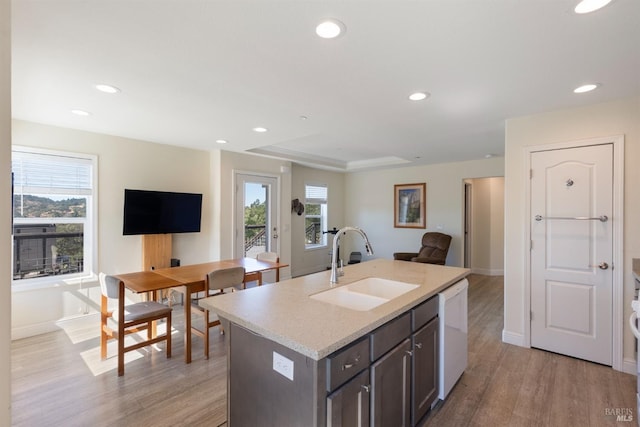 kitchen with light wood-type flooring, open floor plan, a wealth of natural light, and a sink