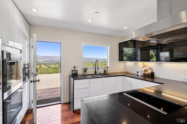 4127 Dry Creek Rd, Napa, CA 94558 - kitchen featuring a sink, modern cabinets, double oven, dark wood finished floors, and white cabinetry