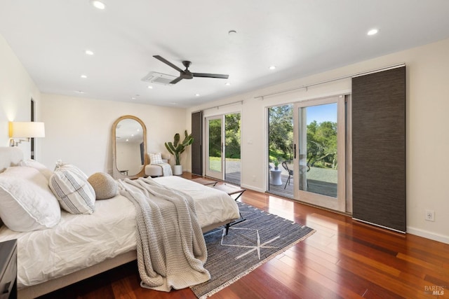 4127 Dry Creek Rd, Napa, CA 94558 - bedroom featuring access to outside, recessed lighting, wood finished floors, baseboards, and a ceiling fan